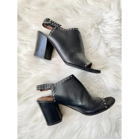 Givenchy Black Leather Studded Slingback Heels Shoes Block Heel 36.5 - Picture 2 of 12